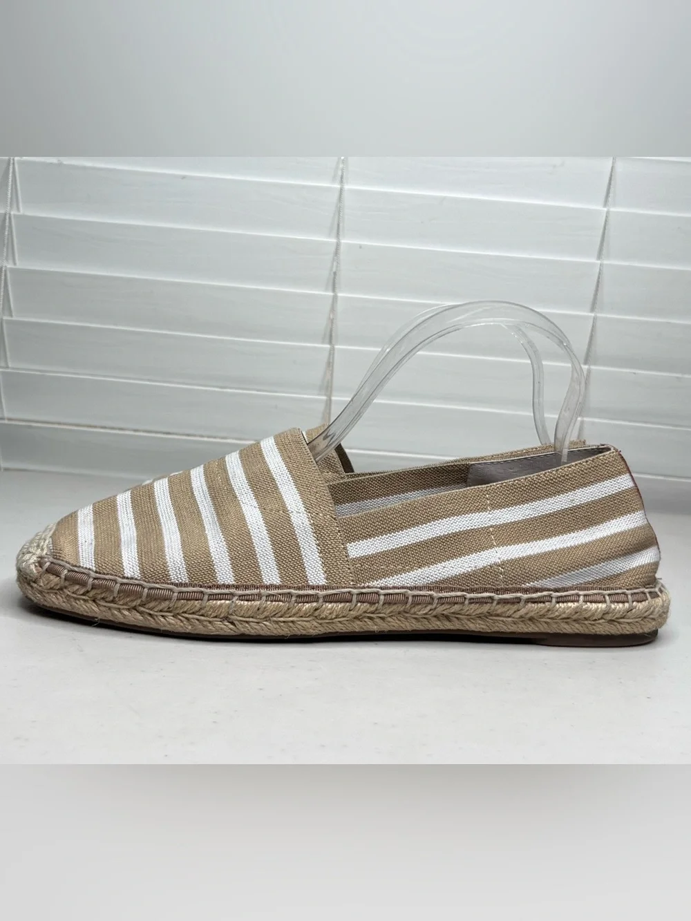 Vionic Valeri Sand Striped Nautical Coastal Resort Espadrille Flats Sz 9